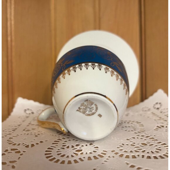 Vintage Teal Blue Gold Mismatched Teacup Saucer Gold Spoon MZ Czechoslovakia - Picture 4 of 10